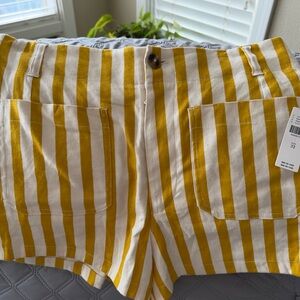 Anthropologie “The Colette” Linen Blend Yellow & White Striped High Waist Shorts